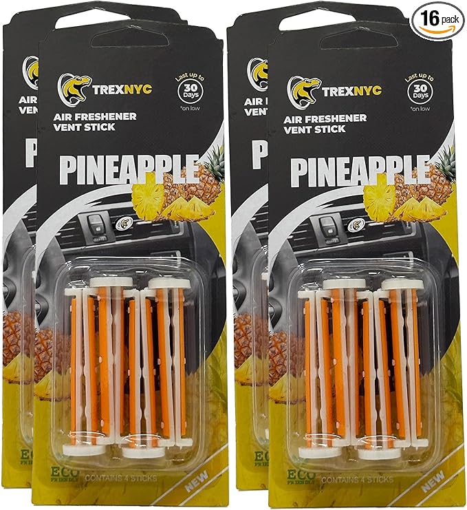 Car Air Fresheners Vent Sticks, Essential Car Odor Eliminator, For Long Lasting Fragrance up to 30 days (Pineapple, 4 Packs)