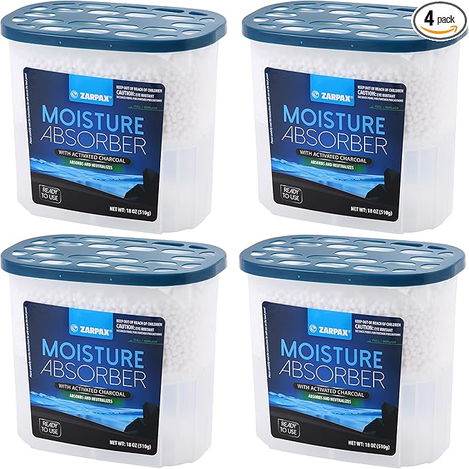 Moisture Absorber Activated Charcoal 18 oz/510g | Removes Moisture, Damp, Humidity & Odors | Odor Absorber | Moisture Trap for Bathroom, Closet, Kitchen & Small Spaces | Set of 4