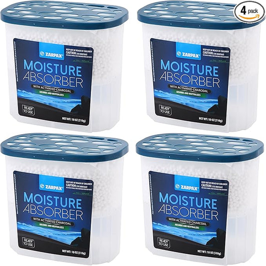Moisture Absorber Activated Charcoal 18 oz/510g | Removes Moisture, Damp, Humidity & Odors | Odor Absorber | Moisture Trap for Bathroom, Closet, Kitchen & Small Spaces | Set of 4