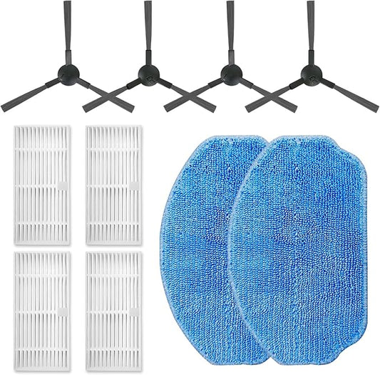 Replacement Parts for MAMNV BR150 BR151 BR152 BR153 BR154 also Fit ZCWA, GTTVO, ONSON, SHELIKI Robotic Cleaners: 4 Side Brushes, 4 HEPA Filters, 2 Mop Pads