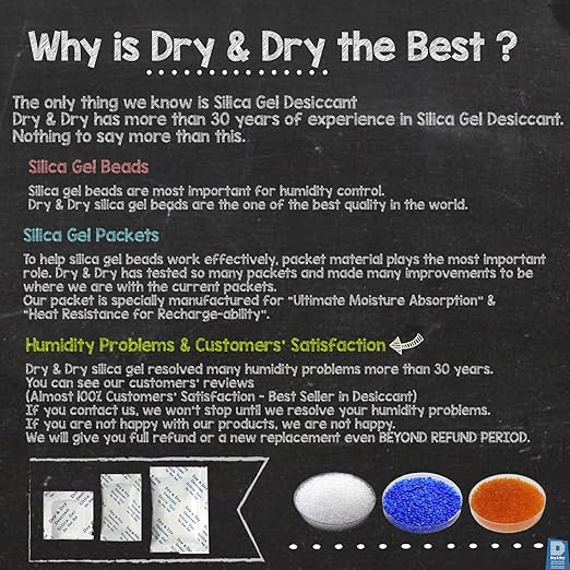 Dry & Dry 3 Gram [50 Packets] Silica Gel Packets Silica Gel Desiccants, Silica Gel Packs - Rechargeable Moisture Absorbers for Food Storage, Electronics, 3D Filament & Safes