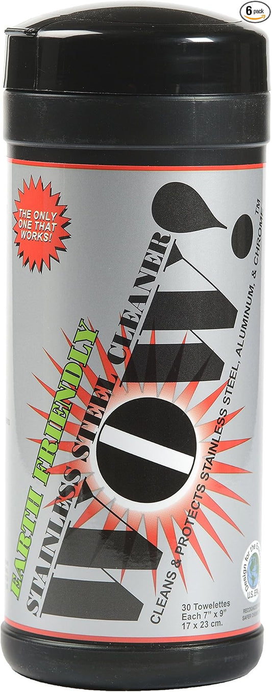 WOW! EZ FINISHES Stainless Steel Cleaner Protector Wipes 30 Canister, 180 Count, (Pack of 6)