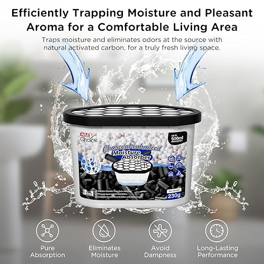 W&E Choice Moisture Absorbers with Activated Charcoal, Portable Dehumidifier for Closet & Bathrooms, Kitchen, Humidity Absorber Odor Eliminator Absorber 6 Pack