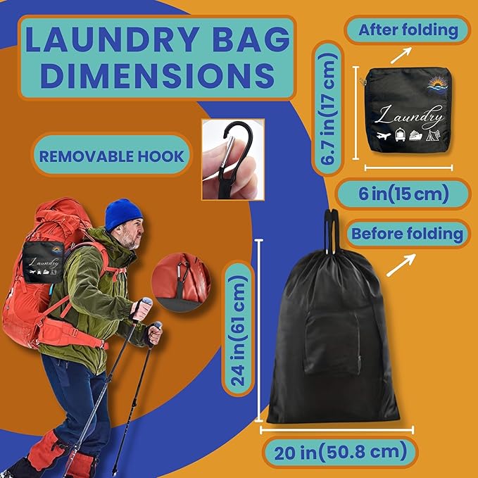 Travel Laundry Detergent Sheets and Foldable Travel Laundry Bag – Compact Laundry Detergent Sheets for Traveling, Dirty Clothes Laundry Bag for Hotels, Cruises & Suitcases