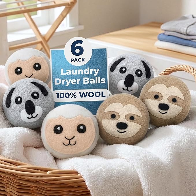 Best Brands Wool Dryer Balls 6 Pack - 100% Natural Fabric Softener Alternative, Reusable Laundry Balls for Dryer, Reduces Static Cling, Wrinkles & Drying Time, Safe for Baby Clothes & Delicates