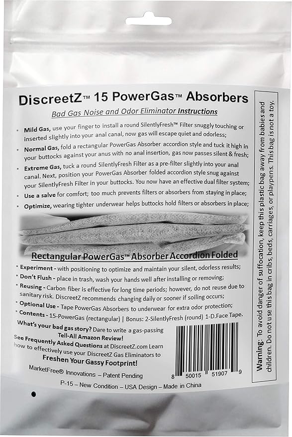 Gas pads absorb odors & sound, activated charcoal odor absorber flatulence pads, bad gas relief for adults, silence sound, women & men charcoal odor absorber underwear pads for buttocks. 15-Count P-15