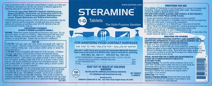 6 Bottles Steramine Sanitizer Tablets w/15x QT-10 Test Strip - Multi Purpose Steramine Sanitizing Tablets for Food Contact Surface, Kitchen, Restaurant, Diner & Food Service by FryOilSaver (900 Count)