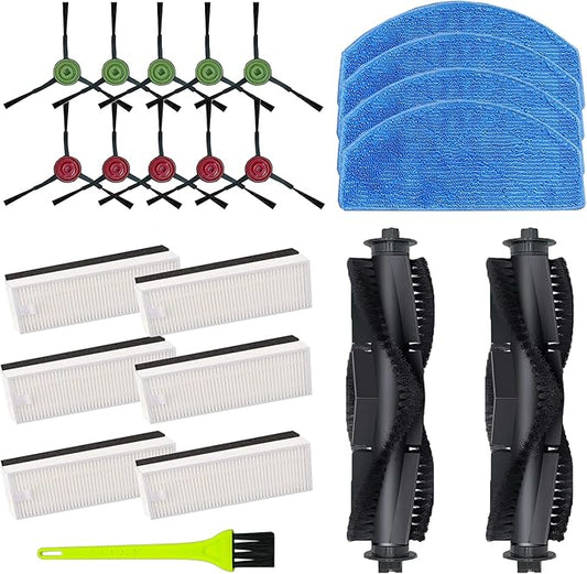 Replacement Parts for Tikom G8000,for Tikom G8000 Pro, for HONITURE G20 Robot Vacuum Cleaner Spare Parts Accessories, 2 Main Roller Brush, 10 Side Brushes, 6 Hepa Filters, 4 Mop Pads