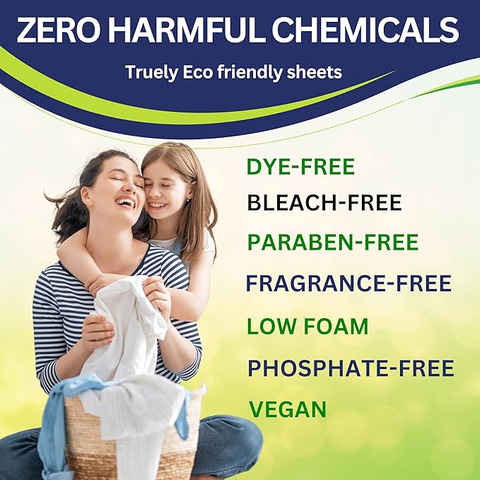 Laundry Detergent Sheets Made in USA (32 Loads, Unscented), Eco-Friendly Washer Sheets Detergent, Plastic-Free Travel Laundry Soap, 16 Strips