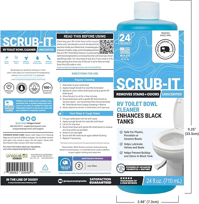 Unique Scrub-It RV Toilet Bowl Cleaner Liquid - Helps Remove Stink, Stains and Debris - Safe on All Toilet Types (24 oz) Amazon Exclusive Packaging