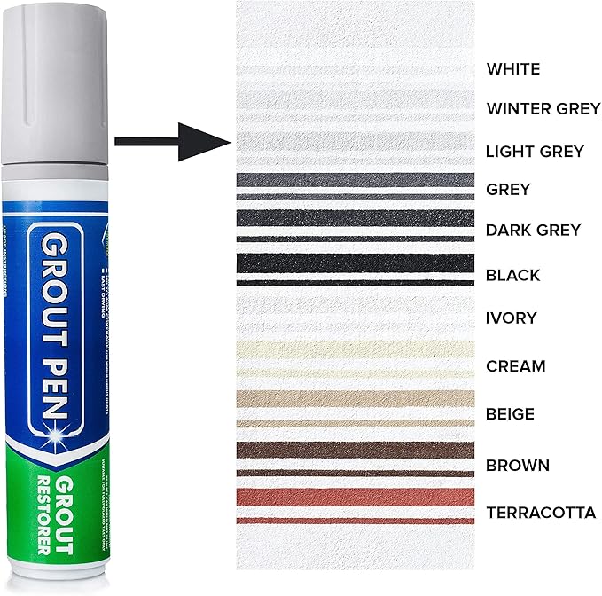 Grout Pen Tile Paint Marker: Waterproof Grout Colorant and Sealer Pen to Renew, Repair, and Refresh Tile Grout - Cleaner Coating Stain Pens - 2 Pack, 5mm Narrow and 15mm Wide Tip Pen - Light Grey