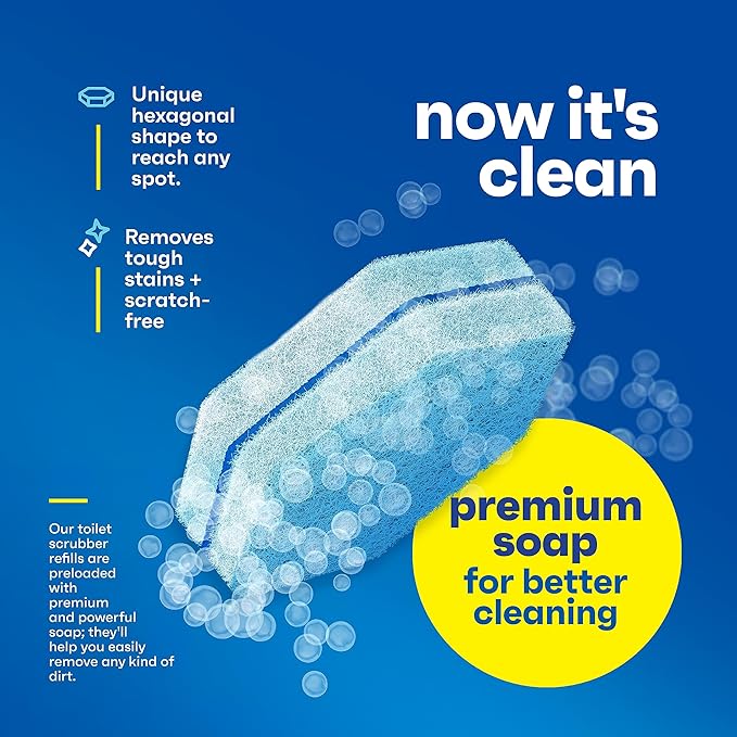 Disposable Prefilled Toilet Cleaning Scrubbers, 60 Count