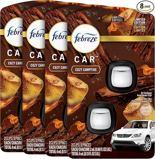Febreze Air Freshener ??Car Vent Clip ??Cozy Campfire 4 Ct Pack of 2
