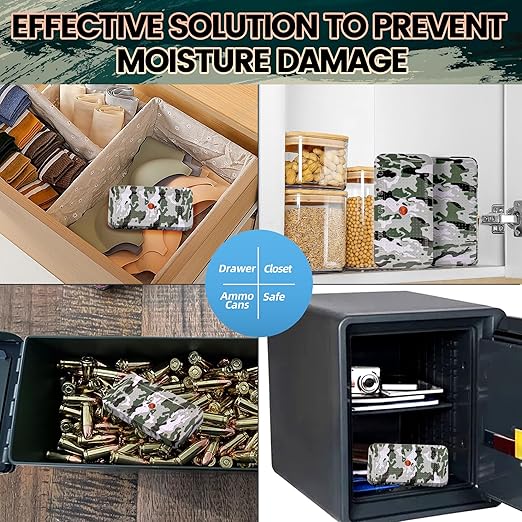 100 Gram Camouflage Gun Safe Dehumidifier Silica Gel Canister Rechargeable Dehumidifier Desiccant Reusable Indicating Desiccant Moisture Absorber with Visible Window [6PACK]