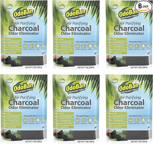 OdoBan Air Purifying Charcoal Natural Odor Eliminator, Non-Toxic Formula, Made in the USA, Fragrance Free, 6-Pack, 200 Grams Each