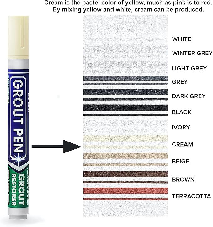 Grout Pen Tile Paint Marker: Waterproof Grout Colorant and Sealer Pen to Renew, Repair, and Refresh Tile Grout - Cleaner Coating Stain Pens - 2 Pack, 5mm Narrow Cream and 5mm Narrow White Tip