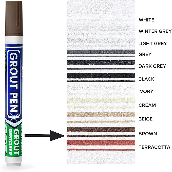 Grout Pen Tile Paint Marker: Waterproof Grout Colorant and Sealer Pen to Renew, Repair, and Refresh Tile Grout - Cleaner Coating Stain Pens - 2 Pack, 5mm Narrow Brown and 5mm Narrow White Tip