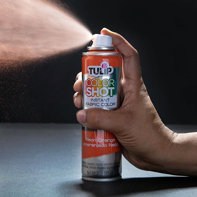 Tulip ColorShot Instant Fabric Spray Paint, Permanent Color Spray-On Fabric Paint, 3oz, Neon Orange