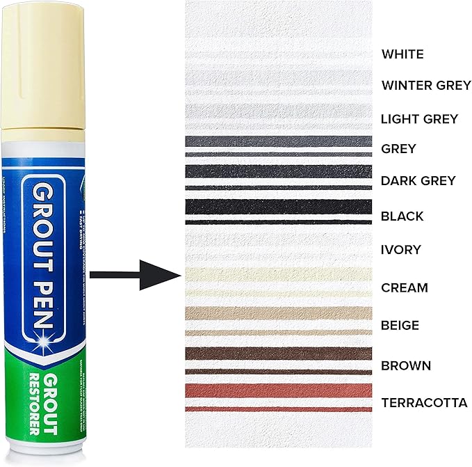 Grout Pen Tile Paint Marker: Waterproof Grout Colorant and Sealer Pen to Renew, Repair, and Refresh Tile Grout - Cleaner Coating Stain Pens - 2 Pack, 5mm Narrow and 15mm Wide Tip Pen - Yellow Cream
