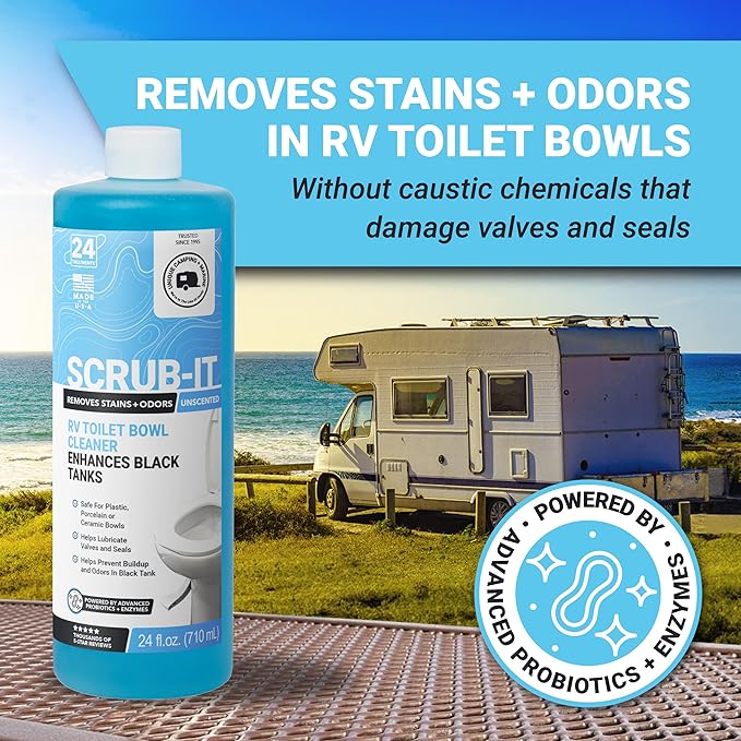 Unique Scrub-It RV Toilet Bowl Cleaner Liquid - Helps Remove Stink, Stains and Debris - Safe on All Toilet Types (24 oz) Amazon Exclusive Packaging