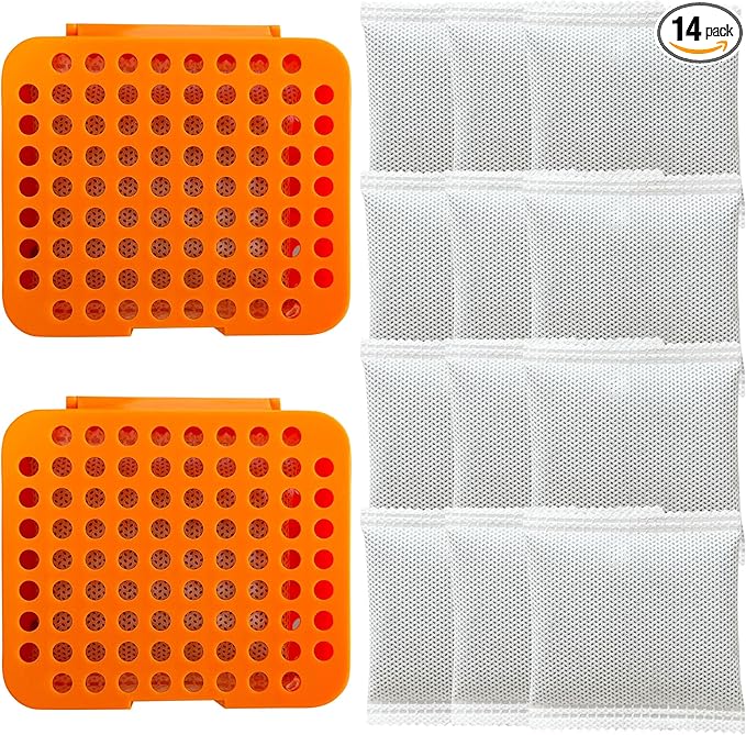 2 Pack Stick On Deodorizing Box, 12 Pack Odor Removing Refills for Trash Can, Activated Charcoal Odor Eliminator for Indoor Kitchen Trash/Diaper Pails/Wardrobe/Shoe Cabinet (Orange)