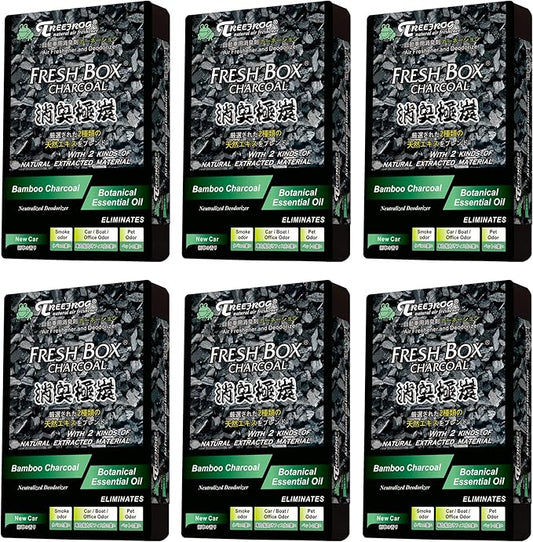 Treefrog Air Freshener, Bamboo Charcoal, New Car Scent 6-Pack, Captures, Eliminates Odors, Purifies and Freshens Air, Generously Large Size 200g