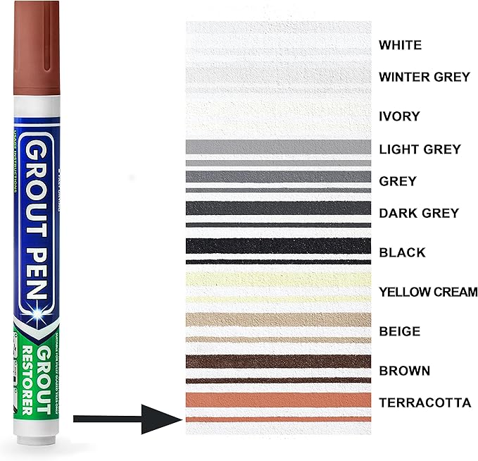 Grout Pen Tile Paint Marker: Terracotta 1 Pack and 2 Pack with Extra Tips (Narrow, 5mm) - Waterproof Grout Colorant and Sealer Pen to Renew, Repair, and Refresh Tile Grout - Cleaner Floor Pens