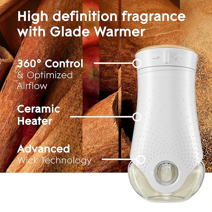 Glade PlugIns Refills Air Freshener Starter Kit, Scented and Essential Oils for Home and Bathroom, Apple Cinnamon, 3.35 Fl Oz, 1 Warmer + 5 Refills