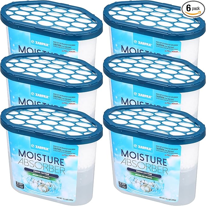 Moisture Absorber Fresh Cotton 10.5 oz/300g | Removes Moisture, Damp & Humidity | Odor Absorber With Fresh Cotton Fragrance | Moisture Trap for Bathroom, Closet, Kitchen | Set of 6