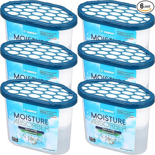 Moisture Absorber Fresh Cotton 10.5 oz/300g | Removes Moisture, Damp & Humidity | Odor Absorber With Fresh Cotton Fragrance | Moisture Trap for Bathroom, Closet, Kitchen | Set of 6