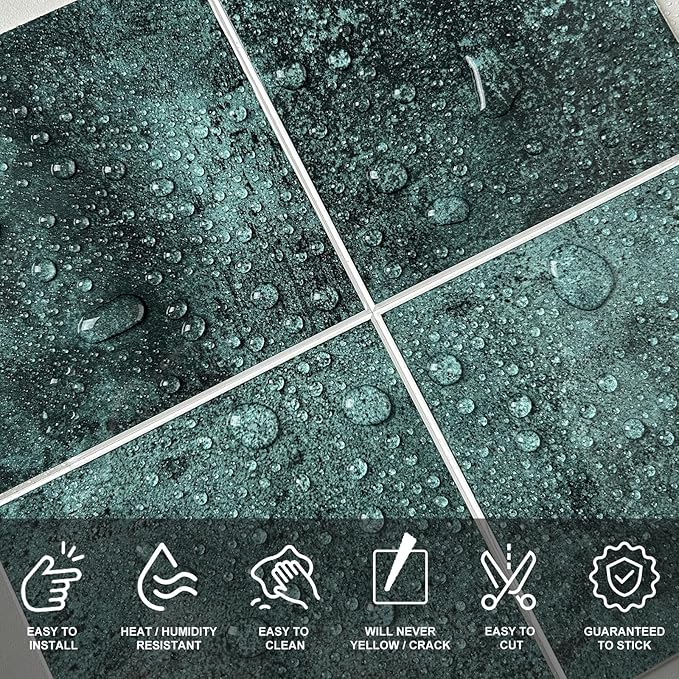 Peel and Stick Tiles for Kitchen Backsplash, New Upgrade Design 9" x9" SPC Square Marble Tiles, Marble Green Premium Mosaic Tiles(5-Sheet)
