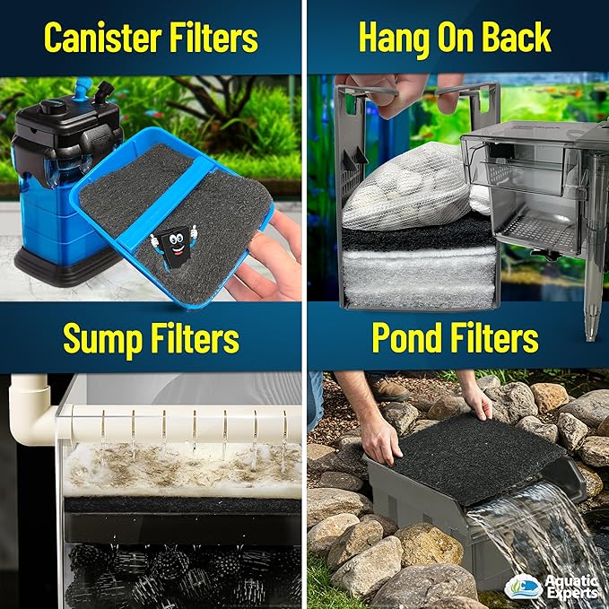 Aquarium Carbon Pad – Cut‑to‑Fit Carbon Infused Filter Pad Media for Crystal Clear Fish Tanks and Ponds, 3/8"–1/2" Thick (24 Inch Width, 36 Inch Long)