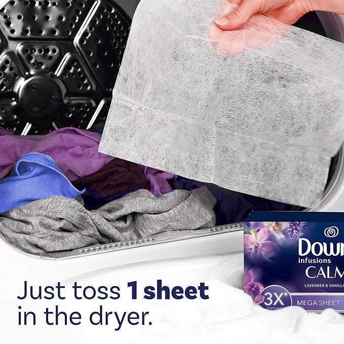 Downy Calm Mega Dryer Sheets, Large Fabric Softener Sheets for Laundry , Static Guard & Softness Boost, Laundry Dryer and Fabric Sheets, 180 Count