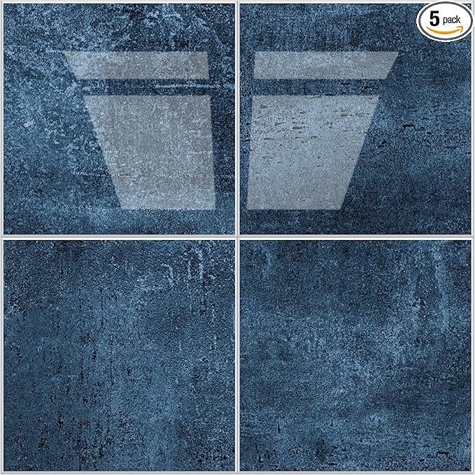 Peel and Stick Tiles for Kitchen Backsplash, New Upgrade Design 9" x9"SPC Square Marble Tiles, Marble Blue Premium Mosaic Tiles,(5-Sheet)
