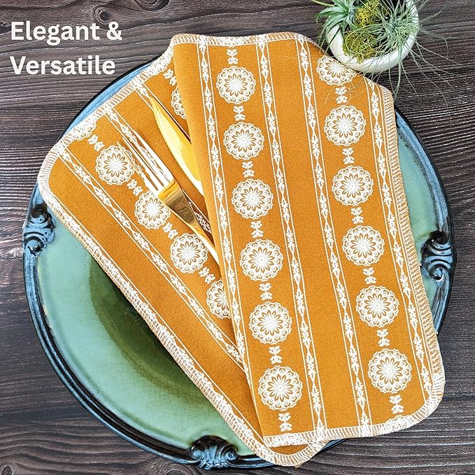 Reusable Paper Towels with Holder | Eco Friendly Kitchen Gift Set | 12 Gold Ochre Organic Cotton Towels, Sustainable Acacia Holder, Wash Bag | Vintage French Country Zero Waste Kit