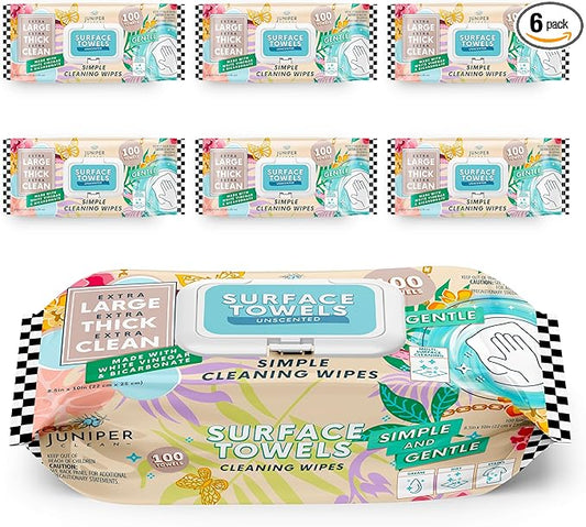 6 Packs Surface Cleaning Wipes Bleach Free, Thick & Large Dispose, All-Purpose Cleaner for Bathroom, Kitchen, Office, 600 Count Soft Flow, Biodegradable, No Scent