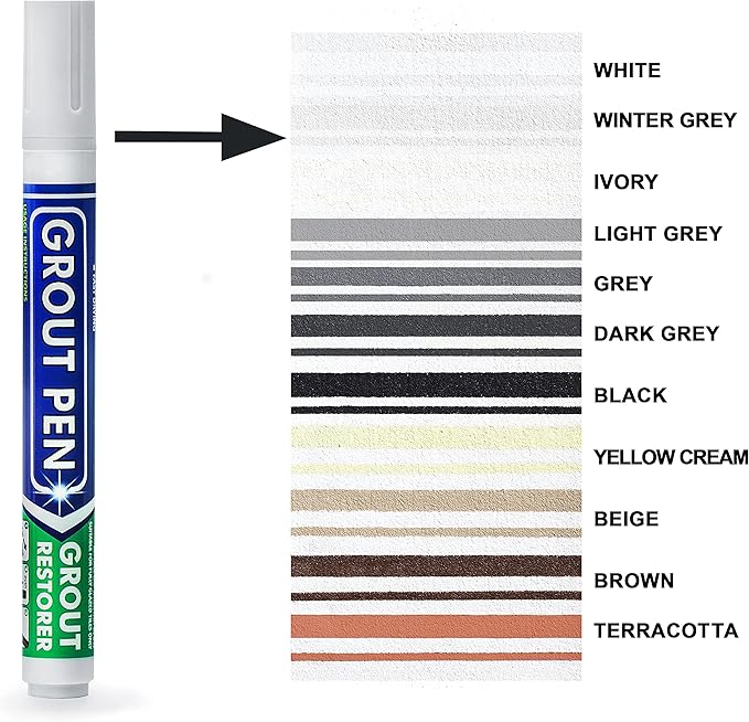 Grout Pen Tile Paint Marker: Winter Grey Narrow 5mm with 5 Pack Replacement Tips - Waterproof Grout Colorant and Sealer Pen to Renew, Repair, and Refresh Tile Grout - Cleaner Coating Stain Pens