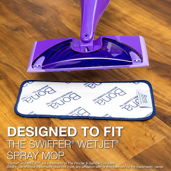 Bona® Microfiber Cleaning Pads for use with Swiffer® WETJET® Spray Mop, 3 Pack, Washable & Reusable up to 500 Times