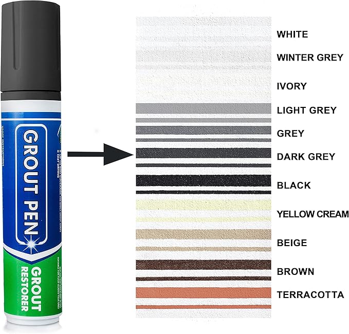 Grout Pen Tile Paint Marker: Dark Grey Wide 15mm with 5 Pack Replacement Tips - Waterproof Grout Colorant and Sealer Pen to Renew, Repair, and Refresh Tile Grout - Cleaner Coating Stain Pens