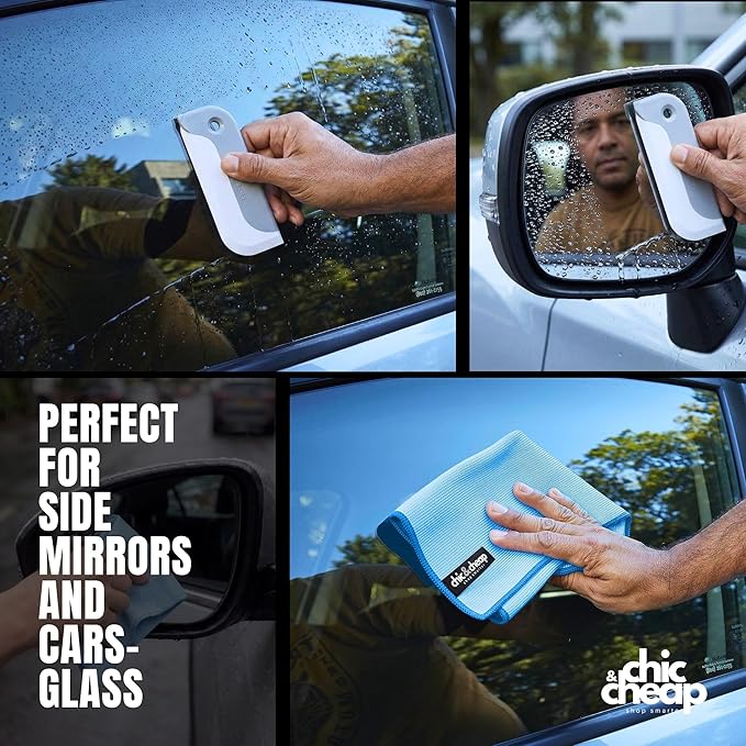 Wipe&Go Streak-Free Glass Cleaning Kit – 6 Diamond-Weave Microfiber Towels (12x16 in) & Mini Rubber Squeegee – Lint-Free Polishing Set for Windows, Mirrors, Car Windshields & Kitchen Sinks