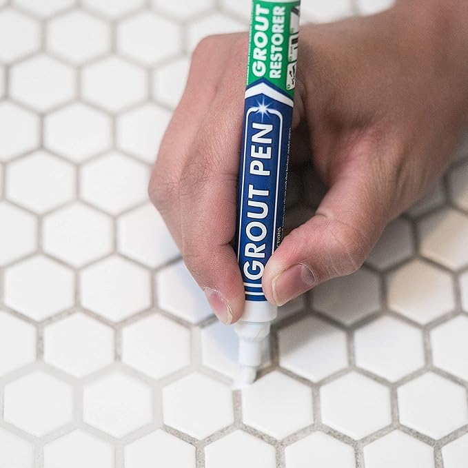 Grout Pen Tile Paint Marker: Waterproof Grout Colorant and Sealer Pen to Renew, Repair, and Refresh Tile Grout - Cleaner Coating Stain Pens - 2 Pack, 5mm Narrow Terracotta and 5mm Narrow White Tip