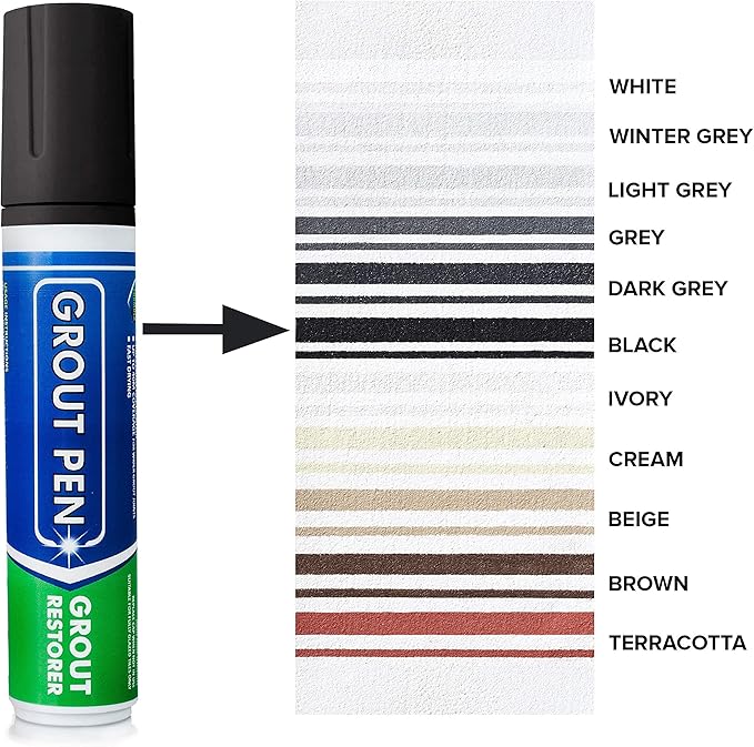 Grout Pen Tile Paint Marker: Waterproof Grout Colorant and Sealer Pen to Renew, Repair, and Refresh Tile Grout - Cleaner Coating Stain Pens - 2 Pack, 15mm Wide Black and 5mm Narrow White Tip
