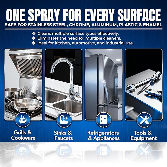 Sheila Shine 32oz Stainless Steel Cleaner and Polish - Cleans, Polishes & Protects Kitchen Appliances, Refrigerators, Sinks, Ovens & Grills - Leaves Streak Free Shine - Stainless Steel Spray Cleaner
