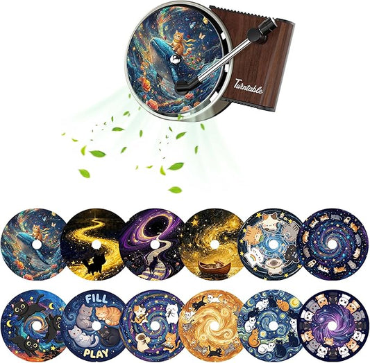Maicican 12 PCS Starry Sky Cat Car Air Freshener Vent Clip, Cute Car Air Freshener with Record Player Design, Unique Car Accessories and Decor for Music Lovers or Cat Lover (Starry Sky Cat B)