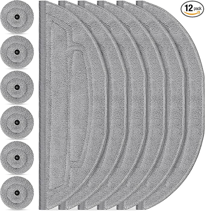12 Pack Mop Pads Refills for Roborock S8 MaxV Ultra / S8 Max Ultra Robot Vacuum, 6 Pack Mop Cloth with Dual Sonic Vibrations Modules, 6 Pack Edge Mop Pads Accessories