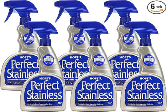 HOPE'S Perfect Stainless Steel Cleaner Streak-Free Self-Polishing Formula, Blocks Fingerprints, Pack of 6, 22 Ounce, 132 Fl Oz