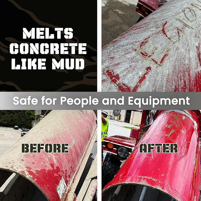 Heavy Concrete Remover – Dried Concrete & Cement Dissolver (Non-Corrosive, Biodegradable Acid Alternative), Safe on Equipment, 5-Gallon Bucket