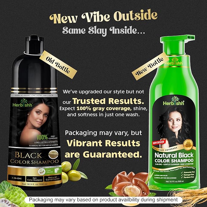 Herbishh Hair Color Shampoo for Gray Black 500 ML + Hair Color Stain Remover Wipes + Travel Pack With 5 Wipes