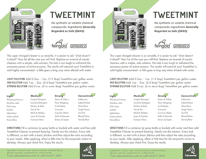 Safe Solutions Best Natural Cleaning Product - TweetMint All Purpose Non-toxic Enzyme Cleaner (32 Oz.)