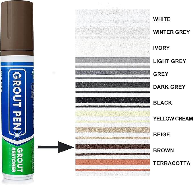 Grout Pen Tile Paint Marker: Brown Wide 15mm with 5 Pack Replacement Tips - Waterproof Grout Colorant and Sealer Pen to Renew, Repair, and Refresh Tile Grout - Cleaner Coating Stain Pens